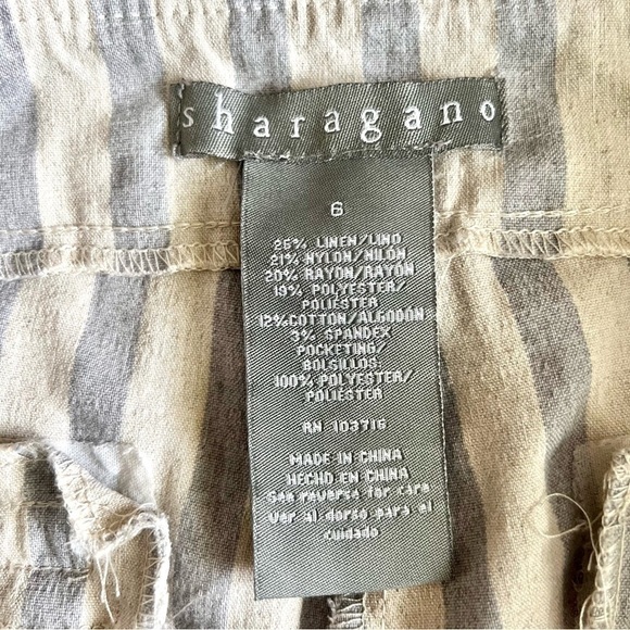 SHARAGANO Women’s Linen Blend Crop Blue Cream Stretchy Stripe Pants Size 6 - Picture 7 of 13